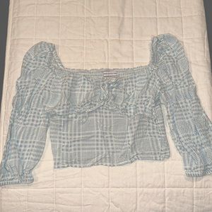 Urban Outfitters Baby Blue Gingham Crop Blouse